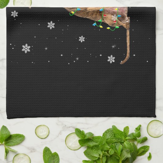 ホイッペットクリスマスライトかわいいサンタホイペットクリスマス キッチンタオル (折り畳み)