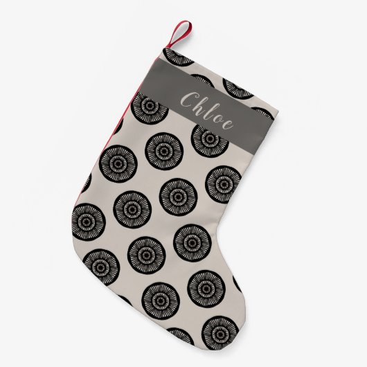 ホイパーソナライズされたールパターンモチャブラウン スモールクリスマスストッキング (正面 (吊り時))