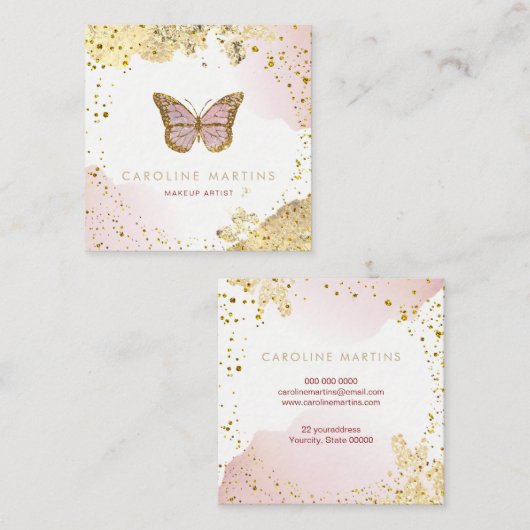 ホイフェイクルグリッター水色赤面蝶 スクエア名刺 (正面/裏面)