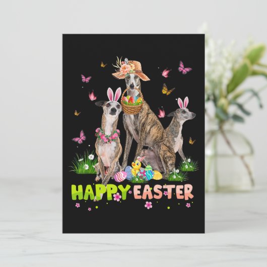 ホイペットハッピーイースターバニーエッグスイースターギフトキッズ シーズンカード (スタンド正面)