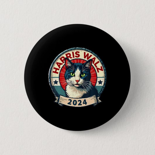 ホイマー2024おもしろいネコ選挙Kamala Harris Tim 缶バッジ (正面)