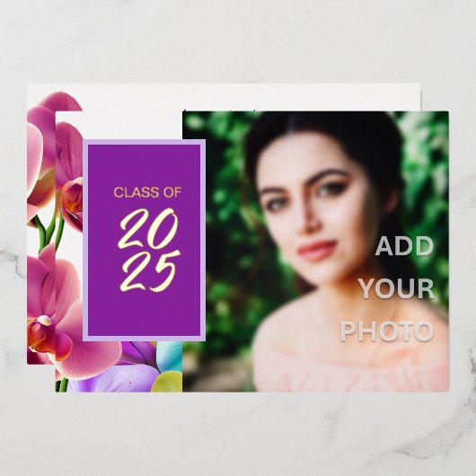 ホイモダンルスタイリッシュ卒業写真 箔招待状 (正面/裏面)