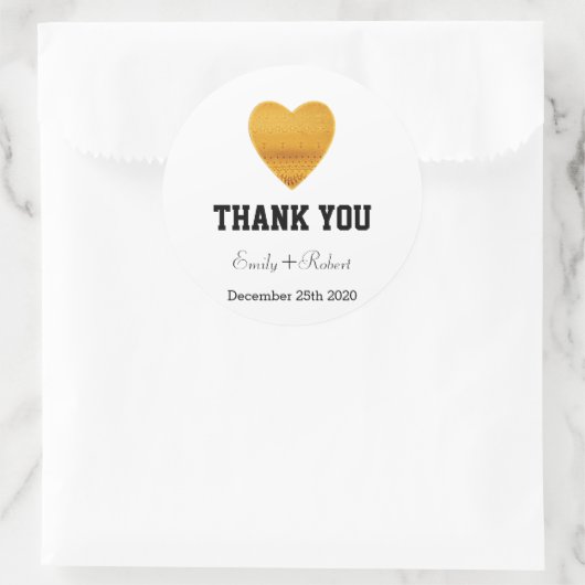 ホイモダンルフェイク金ゴールド結婚ハートありがとう ラウンドシール (バッグ)