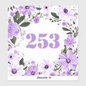 ホイリービンドア番号パープルと薄紫の花 シール (シート)