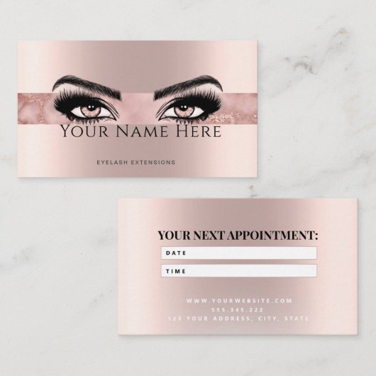 ホイルお洒落フェイクフォイルまつげエクステンションRosegold 予約カード (正面/裏面)