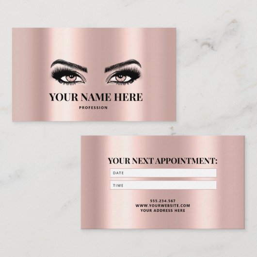 ホイルお洒落フェイクフォイルまつげエクステンションRosegold 予約カード (正面/裏面)