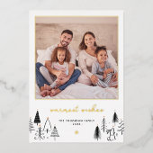 ホイルかわいいクリスマスツリーグリーティングフォトホリデー 箔シーズンカード (正面)