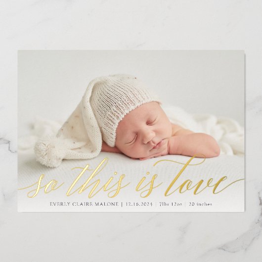 ホイルだから、これは愛の写真の誕生の発表 箔招待状 (正面)