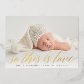 ホイルだから、これは愛の写真の誕生の発表 箔招待状 (正面)