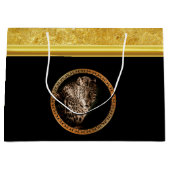 ホイルであなたを見つめたマダチヒョウ金ゴールド ラージペーパーバッグ (正面)