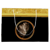 ホイルであなたを見つめたマダチヒョウ金ゴールド ラージペーパーバッグ (裏面)