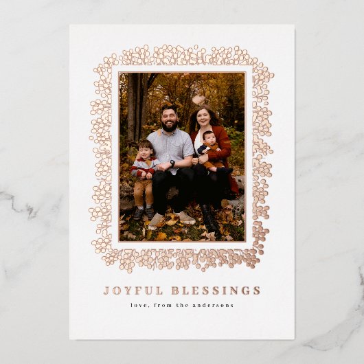 ホイルで押されたクリスマスの実で作られたフレームのフォトカード 箔シーズンカード (正面)