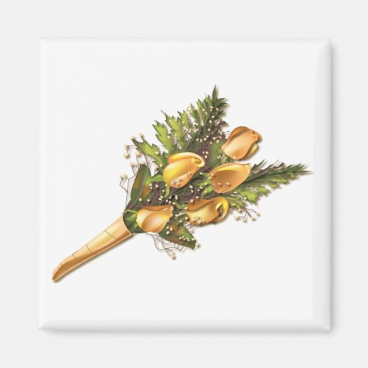 ホイルに黄色の包まれたバラ マグネット (正面)