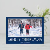 ホイルのクリスマスフォトカード（ブルーの休日） 箔シーズンカード (立ち正面)