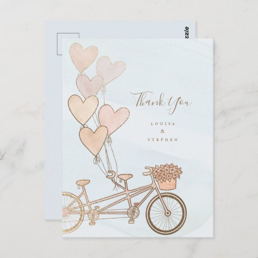 ホイルのタンデムバイクとハートバルーンフェイク。 ポストカード (正面/裏面)