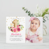 ホイルの気球の写真の最初誕生日の招待状 招待状 (スタンド正面)