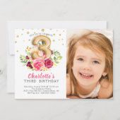 ホイルの気球の写真の第3誕生日の招待状 招待状 (正面)