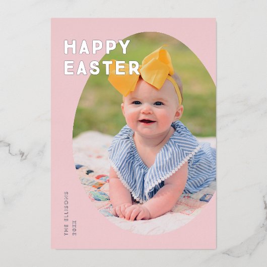 ホイルイースターエッグフレームホリデーフォトカード – ピンク 箔シーズンカード (正面)