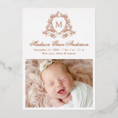 ホイルエレガントクレストモノグラム誕生発表 箔招待状 (正面)