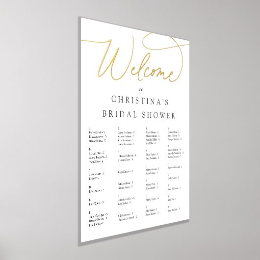 ホイルエレガントスクリプトのアルファベット順の座席表 箔ポスター (レイダウン)