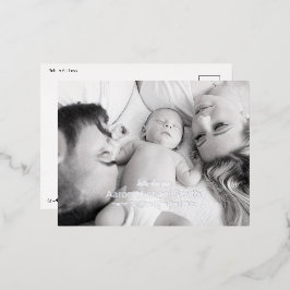 ホイルエレガントスクリプトブラック&ホワイト誕生はがき 箔招待状ポストカード