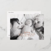 ホイルエレガントスクリプトブラック&ホワイト誕生はがき 箔招待状ポストカード (正面/裏面)