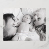 ホイルエレガントスクリプトブラック&ホワイト誕生はがき 箔招待状ポストカード (正面)