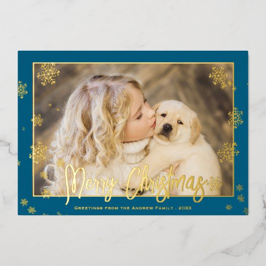 ホイルエレガントスクリプトメリークリスマスフォト 箔シーズンカード (正面)