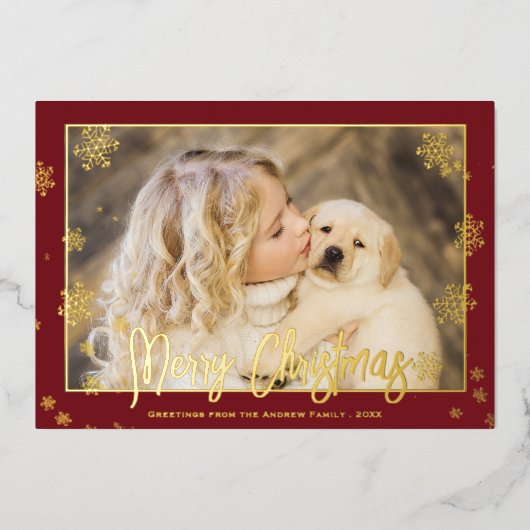 ホイルエレガントスクリプトメリークリスマスフォト 箔シーズンカード (正面)