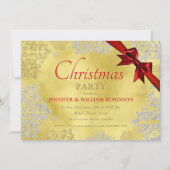 ホイルエレガントスフェイクスノーフレーククリスマスホリデーリボン 招待状 (正面)