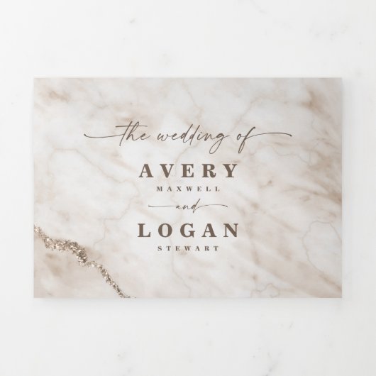 ホイルエレガントスTで白ベージュ大理石オフ結婚オフ 三つ折り招待状 (カバー)