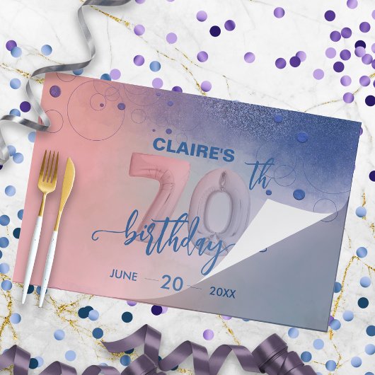 ホイルエレガントバルーン70番目の誕生日紙ランチョンマット ペーパーパッド