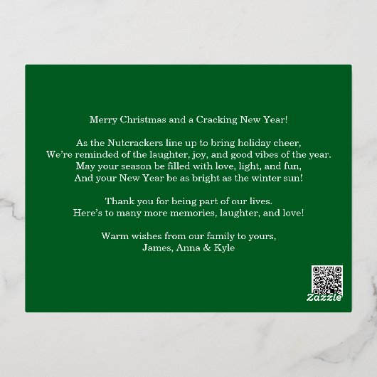 ホイルエレガントモダンくるみ割りクリスマスカード 箔シーズンポストカード (裏面)