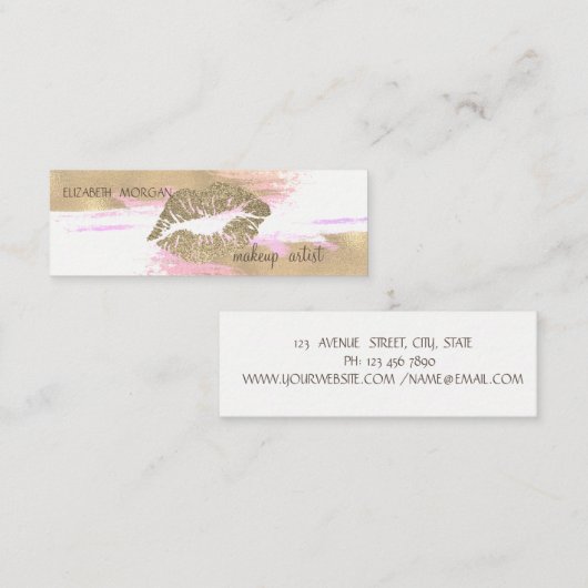 ホイルエレガントモダンブラシストローク、グリッターリップ スキニー名刺 (正面/裏面)