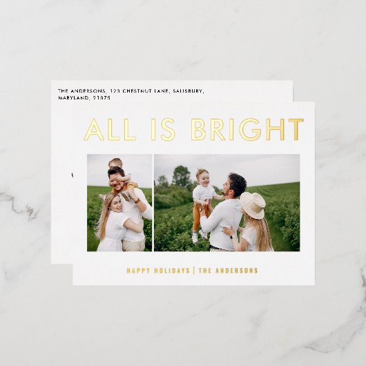 ホイルエレガント2枚モダンのホイルの休日はがき 箔シーズンポストカード (正面/裏面)