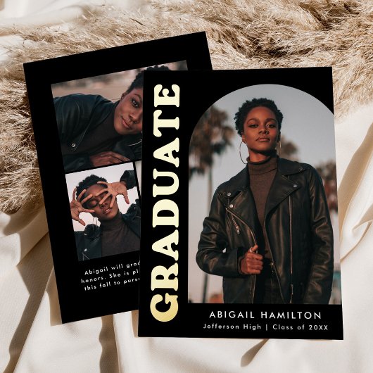 ホイルオフセットアーチフォト卒業発表 箔招待状