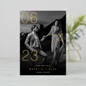 ホイルオーバーレイ白黒日付カードを保存 箔招待状 (立ち正面)