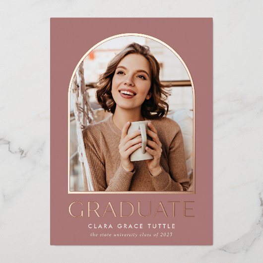 ホイルクラシックアーチフォト卒業発表 箔招待状 (正面)