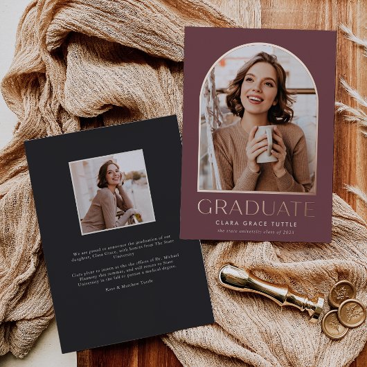 ホイルクラシックアーチフォト卒業発表 箔招待状