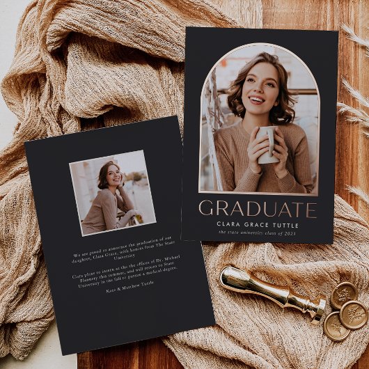 ホイルクラシックアーチフォト卒業発表 箔招待状