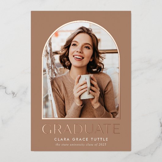 ホイルクラシックアーチフォト卒業発表 箔招待状 (正面)