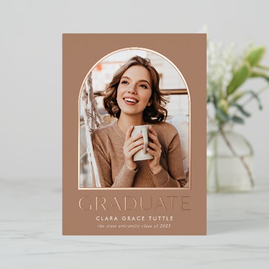 ホイルクラシックアーチフォト卒業発表 箔招待状 (立ち正面)