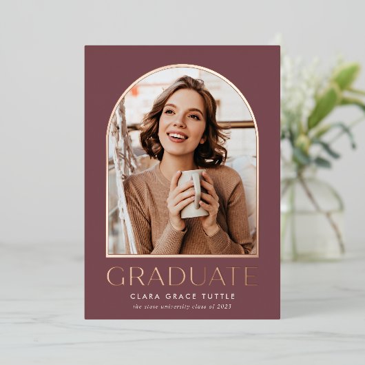 ホイルクラシックアーチフォト卒業発表 箔招待状 (立ち正面)