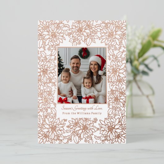 ホイルクリスマスカードテンプレート写真ホリデーホワイト 箔シーズンカード (立ち正面)