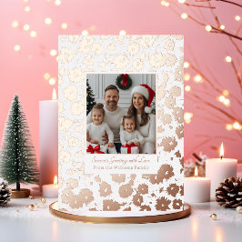 ホイルクリスマスカードテンプレート2フォトフラワーホワイト 箔シーズンカード