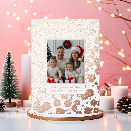 ホイルクリスマスカードテンプレート2フォトフラワーホワイト 箔シーズンカード