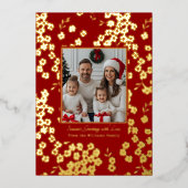 ホイルクリスマスカードテンプレート2枚フローラ赤 箔シーズンカード (正面)