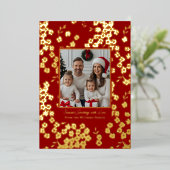 ホイルクリスマスカードテンプレート2枚フローラ赤 箔シーズンカード (立ち正面)