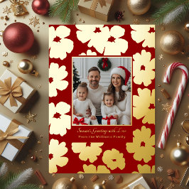 ホイルクリスマスカードテンプレート 写真 休日 赤 箔シーズンカード