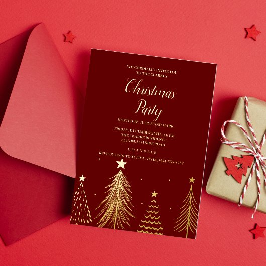 ホイルクリスマスツリー クリスマスパーティー招待状 箔招待状